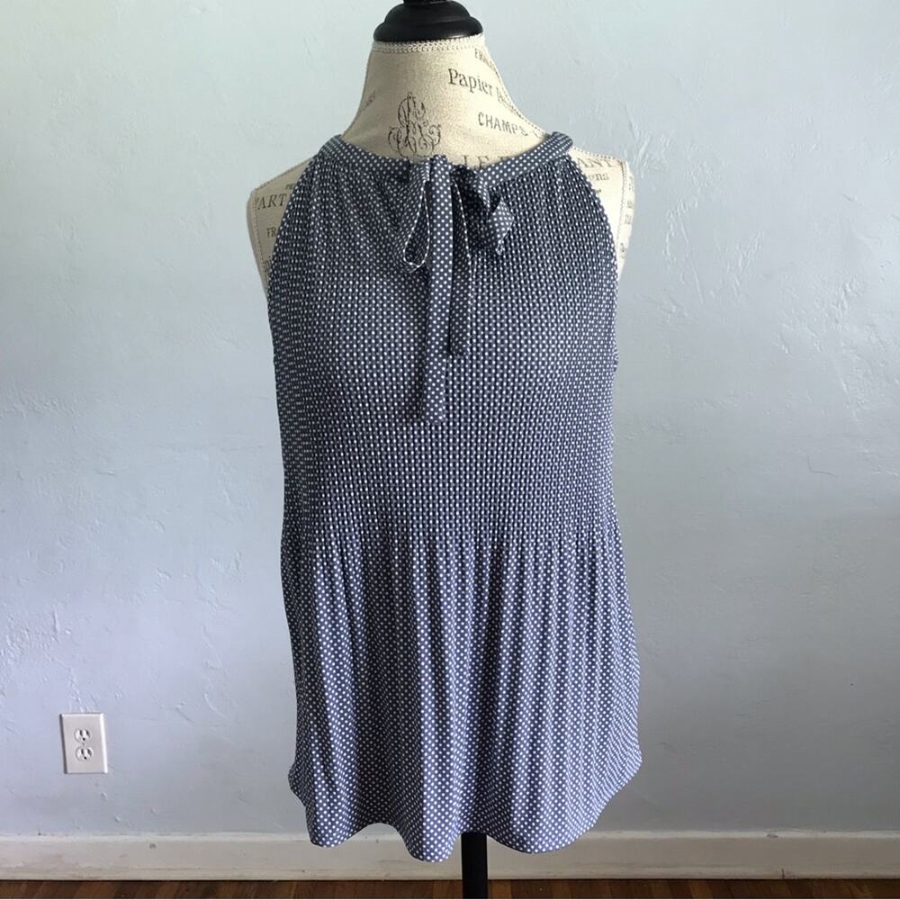 NWT Adrianna Papell Tie neck dot print top and dusty blue color size med retro